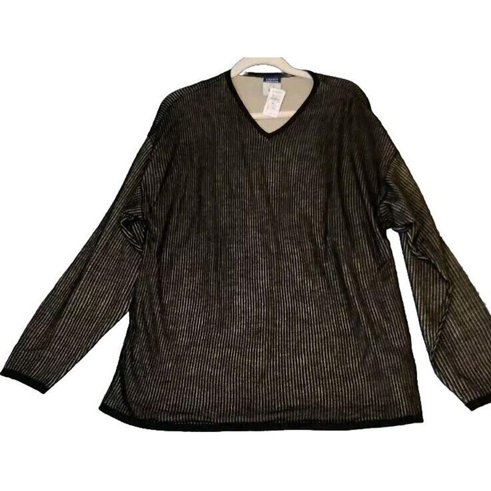 VTG Cousin Johnny Mens Size XXL Black Tan Sweater Made In USA‎ Rayon V Neck NWT
